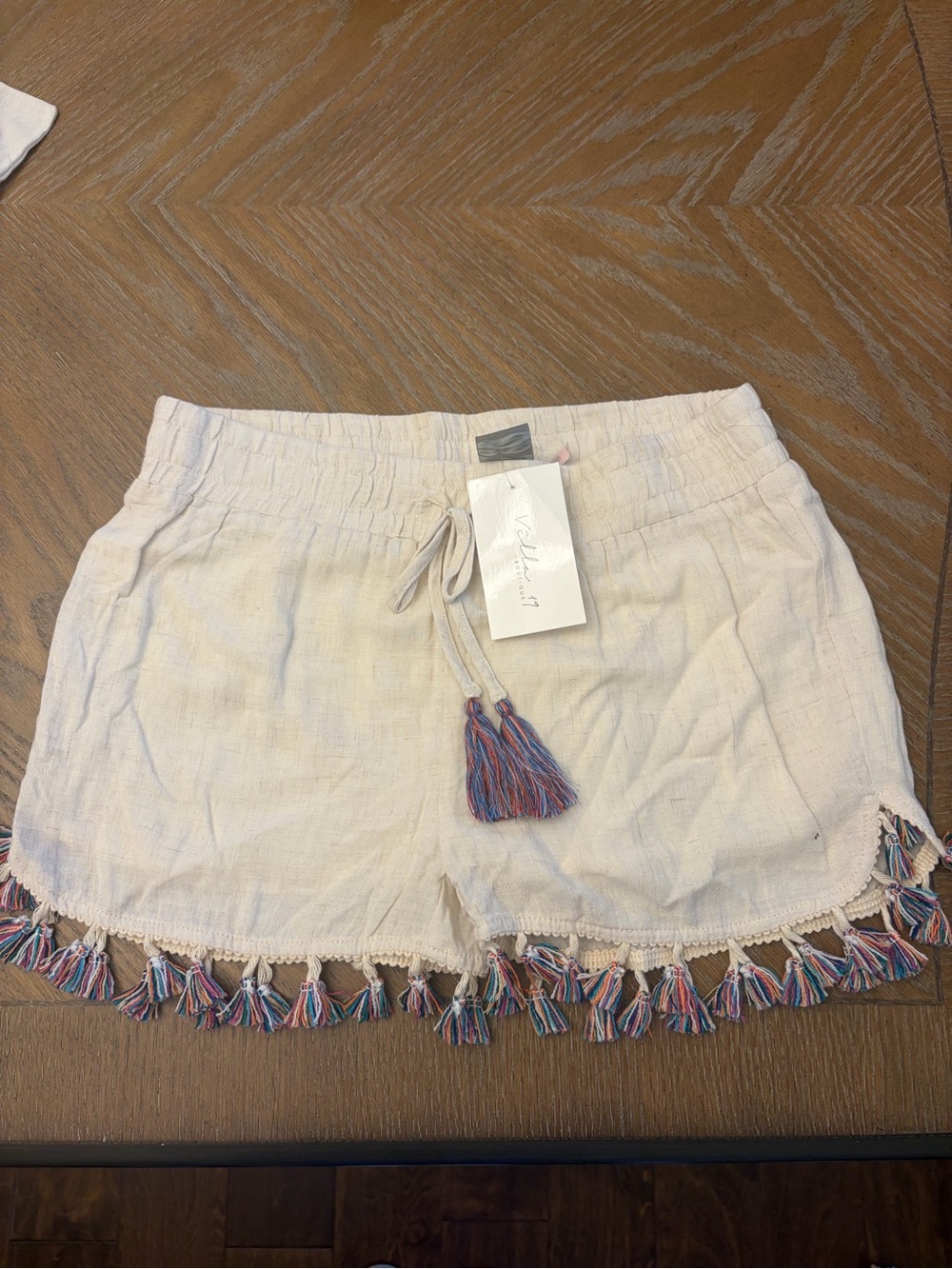 Paper Crane Cream High-Waist Tassel-Trim Shorts